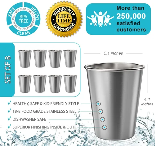 Miniatura 2 de CHILLOUT LIFE Vasos de acero inoxidable para niños de 8 onzas, vasos de acero inoxidable para niños pequeños para actividades en el hogar y al aire