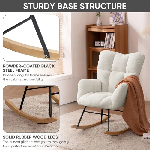 Miniatura 7 de Silla mecedora de terciopelo de peluche, sillón mecedora con carga para guardería, cómoda silla auxiliar para sala de estar, dormitorio