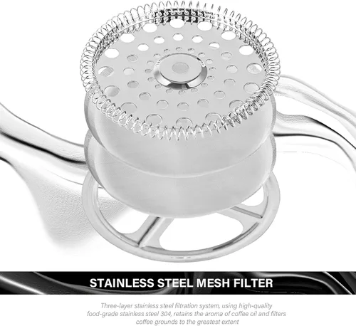 Miniatura 7 de French Press - Espumador de café y leche, 34 onzas (4 tazas) resistente al calor, prensa de café de vidrio borosilicato con 4 pantallas de filtro