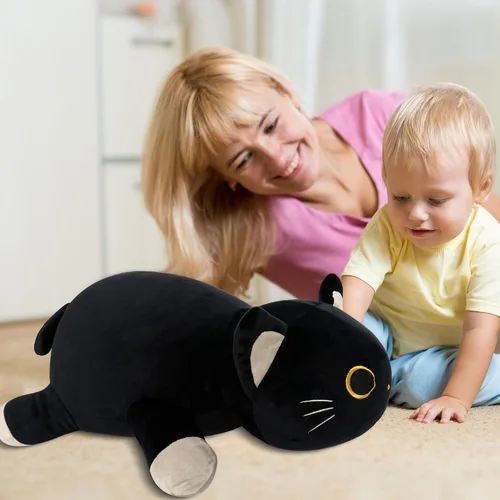 Miniatura 5 de Wepop Animales de Peluche con Peso de Gato Negro de 24 pulgadas, Almohada de Gato Negro con Peso de 4.2 libras, Animal de Peluche Gigante de Gato