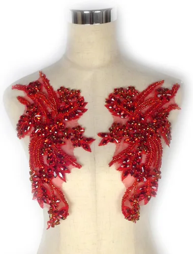 Miniatura 22 de Apliques de encaje con cuentas de diamantes de imitación hechos a mano, parches de apliques para ropa DIY, apliques de cuentas para decoración