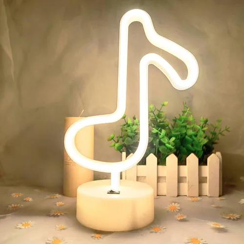 Miniatura 7 de Luces de notas musicales - Letreros de neón con notas de música LED, funciona con USB/batería, blanco cálido