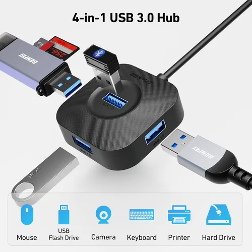 Miniatura 2 de BENFEI Hub USB 3.0, 4 puertos USB A Splitter Ultra compacto para mouse, teclado, unidad flash, disco U, impresora compatible con laptop, PC