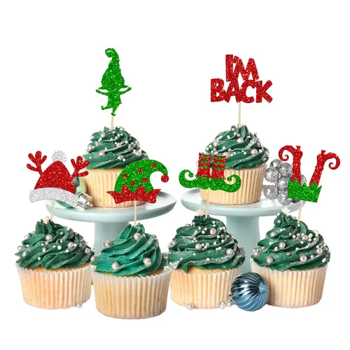 Miniatura 26 de Gyufise 24 piezas Adornos para cupcakes de jengibre de Navidad con purpurina, adornos para cupcakes de jengibre para revelar el género, púas