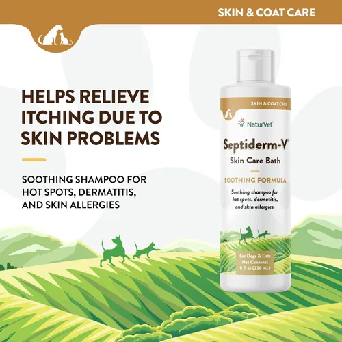Miniatura 3 de NaturVet Septiderm-V Gel de baño para el cuidado de la piel para perros y gatos, suplemento de salud de mascotas para dermatitis, alergias