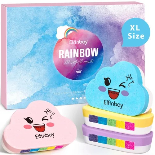 Bombas de baño arcoíris para niños, 4 bombas de baño XL para niños con colores sorpresa en el interior, bombas de baño orgánicas para mujeres,