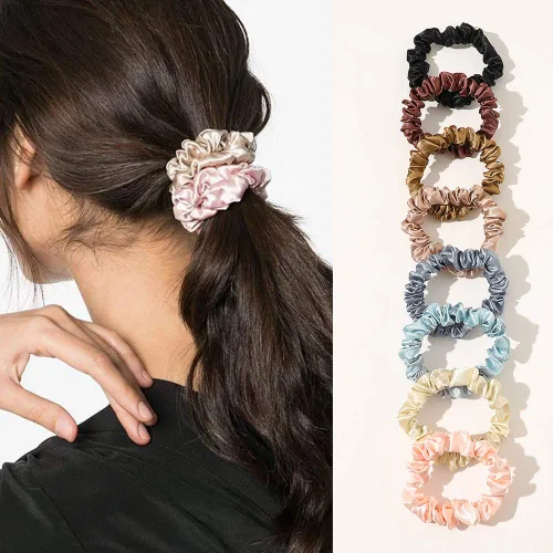 Scrunchies - Lazos de satén de seda para el cabello, bandas para el cabello Elestics para coleta, pequeñas bandas para el cabello rizado grueso, sin