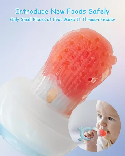 Miniatura 3 de Alimentador de frutas de silicona para bebés, paquete de 2 mordedores de malla para bebés, moldes de paletas de leche materna para aliviar