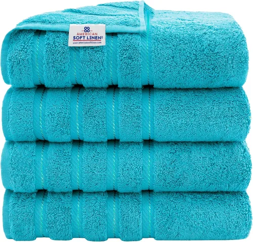 Miniatura 138 de American Soft Linen - Juego de 4 toallas, 100% de algodón turco, 27 x 54 pulgadas, tamaño extragrande, toallas para la ducha, color amarillo
