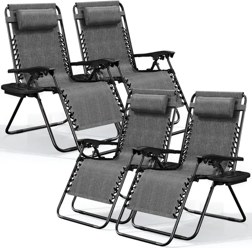 Miniatura 28 de Nestl Zero Gravity - Juego de 2 sillas de patio al aire libre con almohadas y bandejas portavasos, silla de campamento reclinable de malla de acero