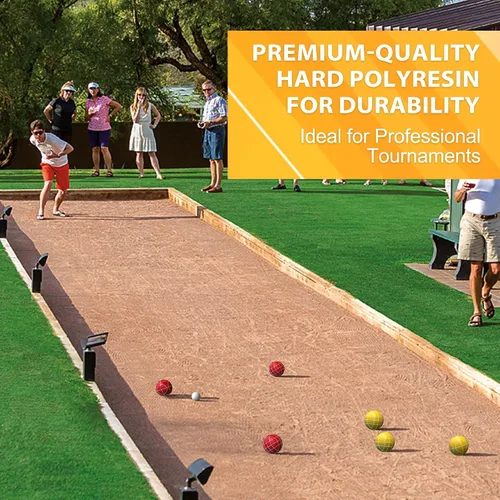 Miniatura 3 de Juego de pelotas de bocce de grado profesional de 107 mm de tamaño y peso de regulación 920 g para torneos oficiales (Rojo y Amarillo)