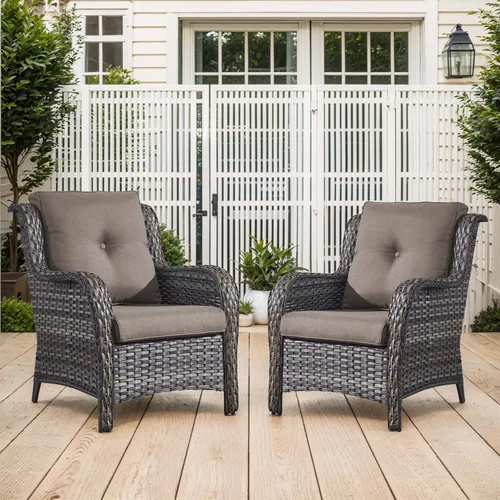 Miniatura 38 de Belord Juego de muebles de exterior, sillas de mimbre para patio, muebles de ratán de 3 piezas con mesa auxiliar, juegos de sillas bistró de patio