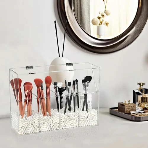 Miniatura 5 de Vevitts Organizador de Maquillaje de Acrílico, Caja de Almacenamiento de Cepillos de Cosméticos Transparente con 4 Soportes para Cepillos