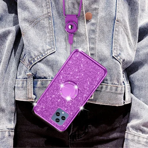 Miniatura 7 de Funda para T-Mobile Revvl 6 5G (no Revvl 6 Pro), Funda para T-Mobile T Phone 5G/Revvl 6X Niñas Mujeres Glitter Linda Cubierta Transparente de Púrpura