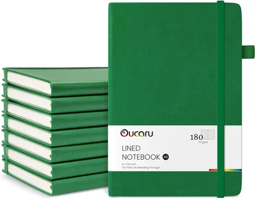Miniatura 9 de Oucaru Cuaderno rayado, paquete de 8, 180 páginas, diarios A5 para escribir, papel grueso de 100 GSM, cuadernos pequeños diarios para mujeres