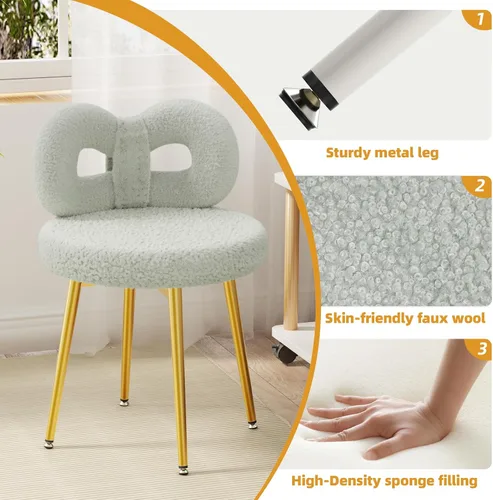 Miniatura 7 de ROOMTEC Silla de tocador giratoria con respaldo, silla de escritorio tapizada para niñas, tocador de maquillaje moderno para dormitorio, sala