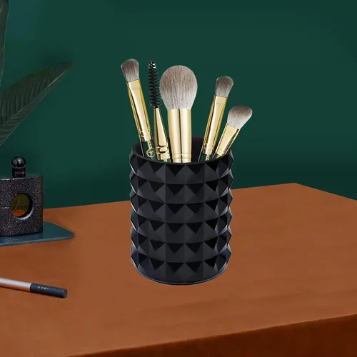 Miniatura 6 de Organizador para brochas de maquillaje acrílico, soporte para lápiz negro, solución de almacenamiento para brochas de cosméticos de cristal, redondo