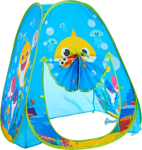 Baby Shark - Tienda de campaña desplegable para niños, 28 x 28 x 30 pulgadas, casa de juegos plegable para interiores y exteriores, ligera y