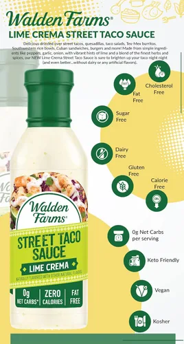 Miniatura 9 de Walden Farms Street Taco Sauce Lime Cream - Sin calorías, sin gluten, baja en carbohidratos, apta para dieta cetogénica, sin azúcar, sabor a crema