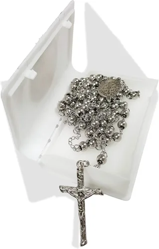 Miniatura 6 de Rosario católico cuentas collar de oración acero inoxidable San Benito medalla de 28 pulgy 6 mm 24 pulg y 6 mm o 18 pulg y 4 mm
