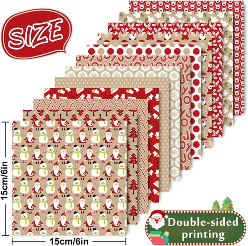 Miniatura 2 de Whaline 24 hojas de papel con patrón de Navidad, Papá Noel, reno, muñeco de nieve, álbum de recortes, papel especial de estraza de doble cara