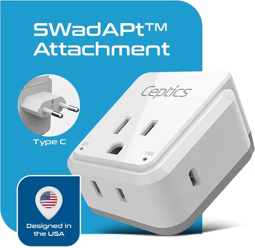 Miniatura 4 de Ceptics Adaptador de enchufe europeo, seguro USB-C 30W PD y QC 3.0-2 enchufe de EE. UU. - Compacto y potente - Uso en Grecia, Italia, Suiza