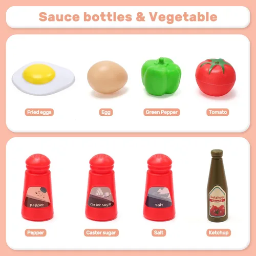 Miniatura 9 de CUTE STONE Juego de accesorios de cocina, juego de juguetes de cocina para niños con ollas y sartenes, placa de cocina electrónica de inducción