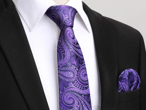 Miniatura 37 de HISDERN Corbatas para hombre, corbata de cachemira y bolsillo cuadrado tejido clásico floral para hombre, corbata de fiesta de boda