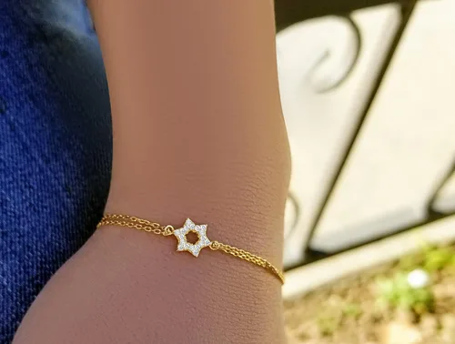 Miniatura 2 de Jewish Star David Bracelet in Yellow Gold Plate for Everyday Wear