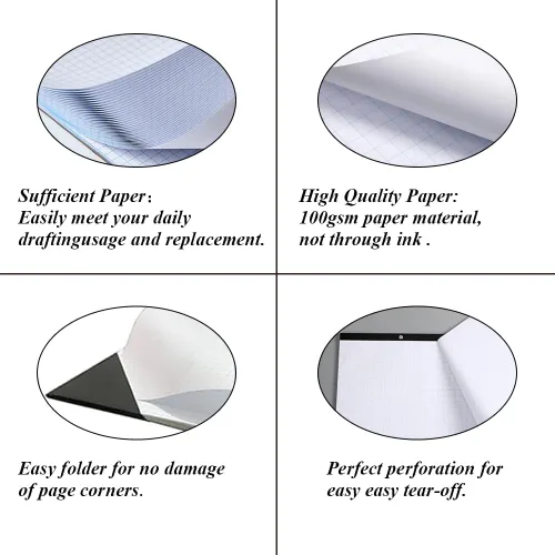 Miniatura 3 de Bloc de notas de papel cuadriculado grande de ingeniería, 22 x 17 pulgadas, cuadrícula azul de 4 x 4 pulgadas, 50 hojas/100 páginas para ingeniero