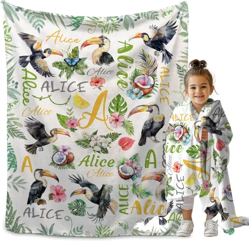 Miniatura 18 de Manta personalizada de bosque azul para niños y niñas, manta personalizada de animales salvajes, regalos para bebé, vaca, guardería, mantas