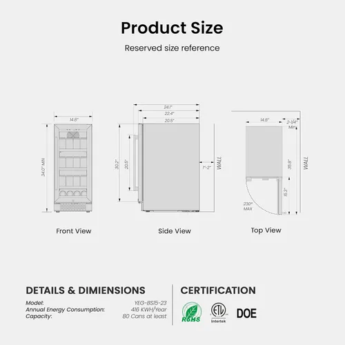 Miniatura 7 de Yeego Refrigerador de bebidas y mini refrigerador, enfriador de bebidas de 15 pulgadas con 80 latas de 34 a 54 °F, pequeño enfriador de cerveza
