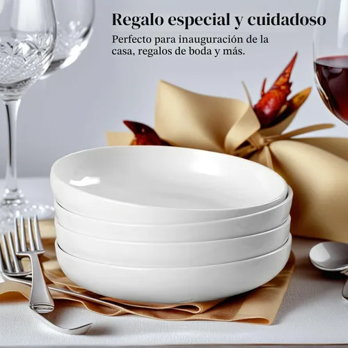 Miniatura 7 de DeeCoo Paquete de 7 cuencos de porcelana para pasta de cerámica, cuencos grandes para servir, anchos y poco profundos, juego de 8.3 pulgadas - 30