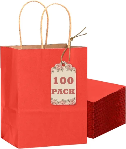 Miniatura 16 de qiqee Bolsas de regalo pequeñas de papel multicolor con asas a granel para fiesta arcoíris - 8.3"x6"x3.15" 100 piezas