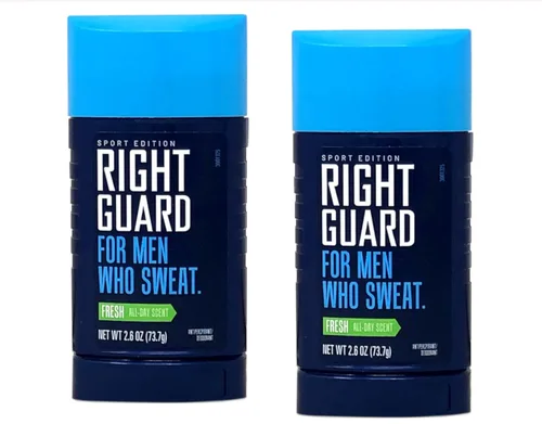 Right Guard Desodorante deportivo, aroma fresco, paquete de 2, sólido invisible, protección 24 horas, bloqueadores de sudor y olores
