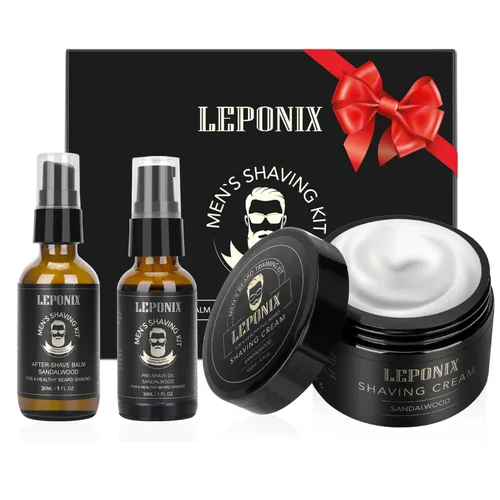 Kit de afeitado para hombres, el kit esencial incluye crema de afeitar de sándalo, loción para después del afeitado para hombres y aceite para antes