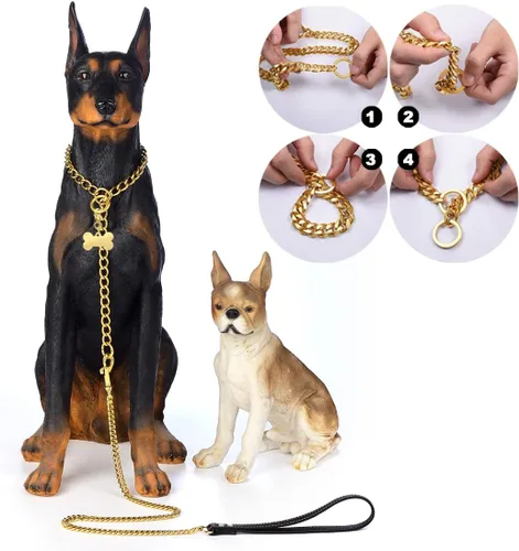 Miniatura 4 de Collar de perro dorado resistente con gancho de cierre de anillo, cadena de eslabones cubanos de 0.59 pulgadas, cadena de metal ajustable de acero