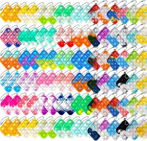 100 piezas de mini llavero de color aleatorio, juguete sensorial de silicona para apretar burbujas que hacen divertido para niños, alivio de