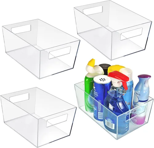 Azar Displays 556237 - Organizador grande de plástico transparente con asa, almacenamiento de despensa, organizador de cocina y refrigerador,