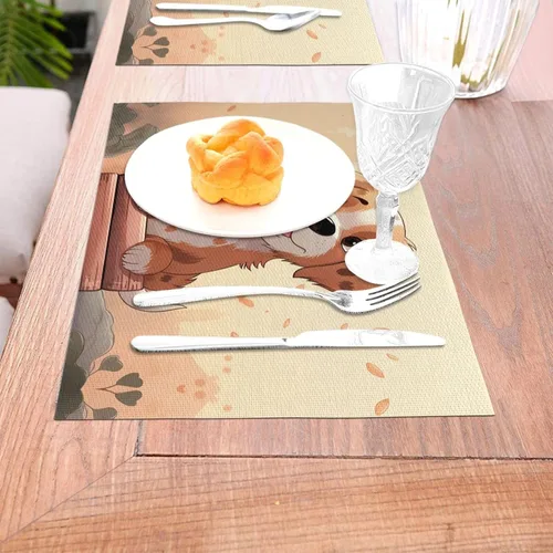 Miniatura 3 de 6 PCS PVC Placemats Set Place Mats Cartoon Dog Non-Slip Weave Place Mats 12" x 18" Farmhouse Table Mat Set for Family Dinners Wedding Parties