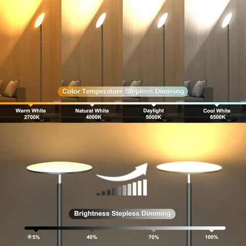 Miniatura 2 de Lámpara de pie LED, lámpara de pie brillante de 36 W 3600 lúmenes, equivalente a 350 W con control remoto y táctil, lámpara de pie moderna con Negro