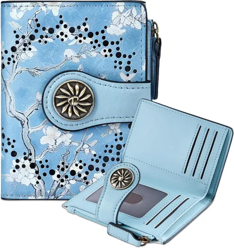 Miniatura 14 de Tipmile - Cartera pequeña para mujer, cartera de cuero con bloqueo RFID, plegable con bolsillo para monedas y con cremallera, Beige, Casual