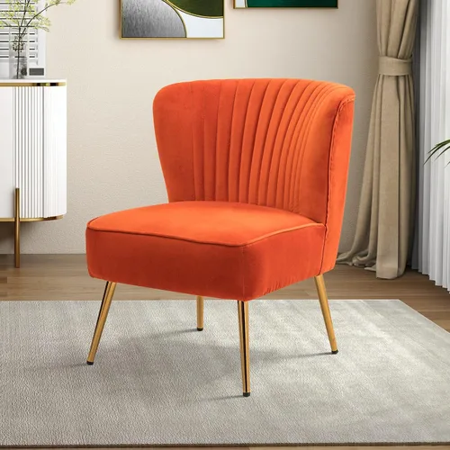Miniatura 12 de Tina's Home Silla decorativa de terciopelo sin brazos, silla auxiliar pequeña tapizada moderna con patas doradas, cómoda y bonita silla con respaldo