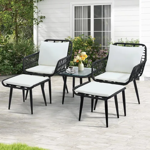 Miniatura 3 de KROFEM - Juego de muebles de ratán para patio de 3 piezas estilo bistró, incluye 2 sillas de ratán y mesa con tapa de vidrio, ideal para porche