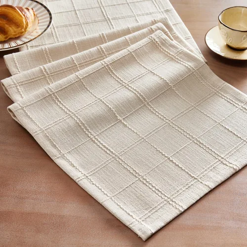 ZeeMart Camino de mesa de lino a cuadros, 13 x 36 pulgadas, beige, tejido texturizado, camino de mesa de granja de 36 pulgadas de largo, bufanda de