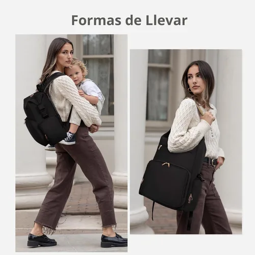 Miniatura 3 de CEI-CEI Mochila de neopreno para pañales con cambiador, bolsas de maternidad grandes para bebés recién nacidos, bolsa de viaje con bolsillos Negro