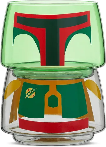 Miniatura 6 de JoyJolt Tazas apilables con diseño de personajes de Star Wars - 8oz Boba Fett Set de 2 vasos de vidrio con cabeza y cuerpo - Vasos divertidos