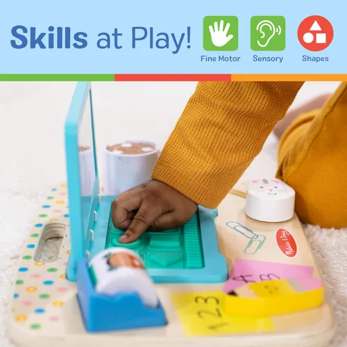 Miniatura 5 de Melissa & Doug Tablero de actividades de escritorio de madera para trabajar y jugar, juguete sensorial para bebés y niños pequeños, certificado FSC