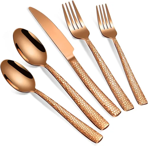 Miniatura 12 de Juego grande de utensilios de servir para anfitriona, cucharas de servir martilladas de acero inoxidable resistentes, cucharas ranuradas, tenedor