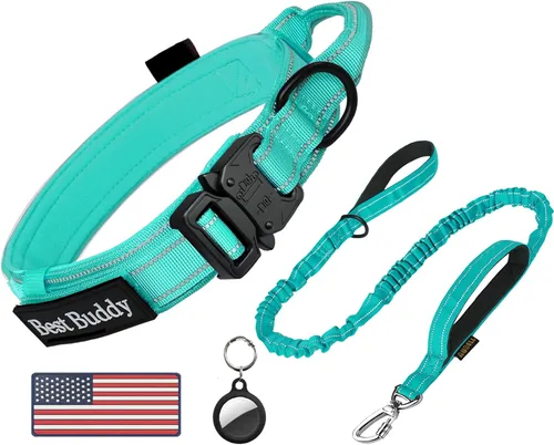Miniatura 19 de AUBELL Collar táctico reflectante para perro, collares militares ajustables de servicio pesado K9 con asa y hebilla de metal de liberación rápida
